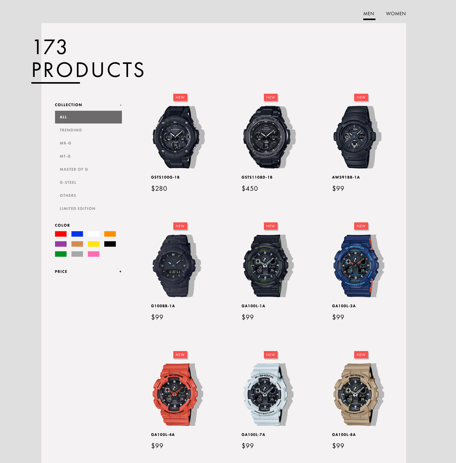 gshock.com website featured watches